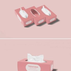 موکاپ جعبه دستمال کاغذی در 3 نما و حالت مختلف برای فتوشاپ