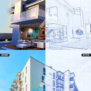 اکشن افکت معماری نسخه پرینت آبی فتوشاپ