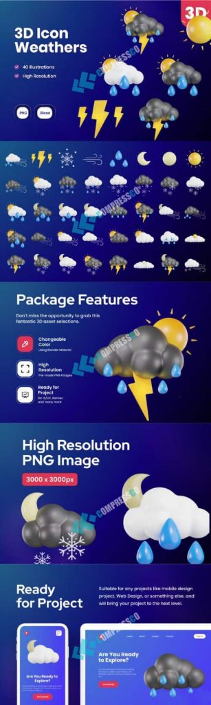 آیکن سه بعدی آب و هوا کمپرس کو