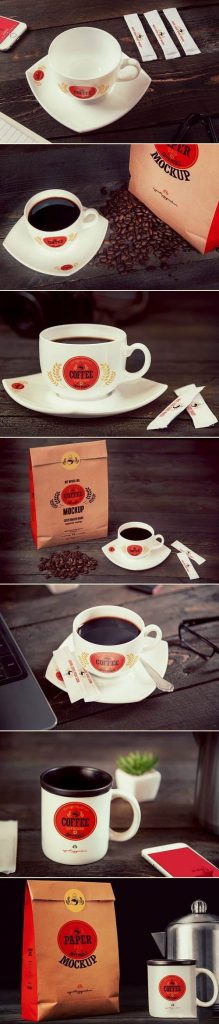 دانلود موکاپ فنجان و بسته بندی قهوه