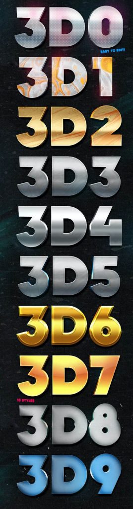 دانلود 10 استایل براق متن سه بعدی لایه باز