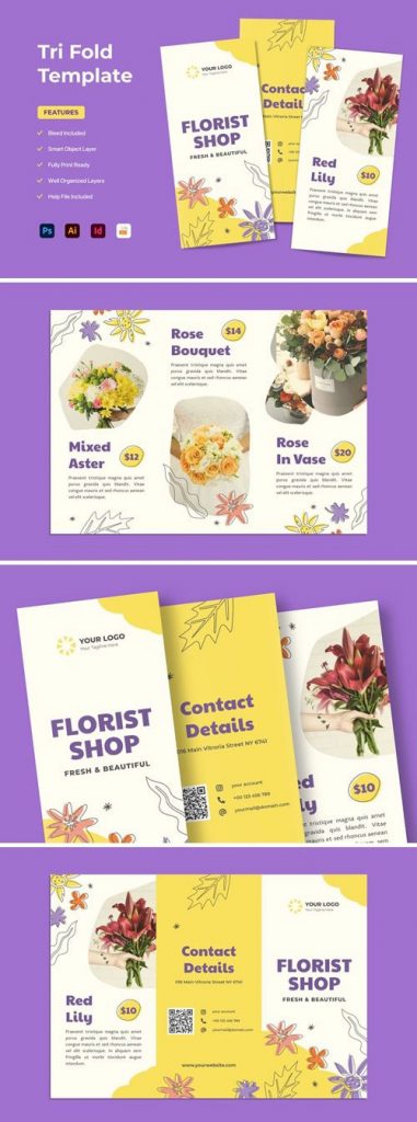 دانلود بروشور لایه باز با موضوع گل فروشی