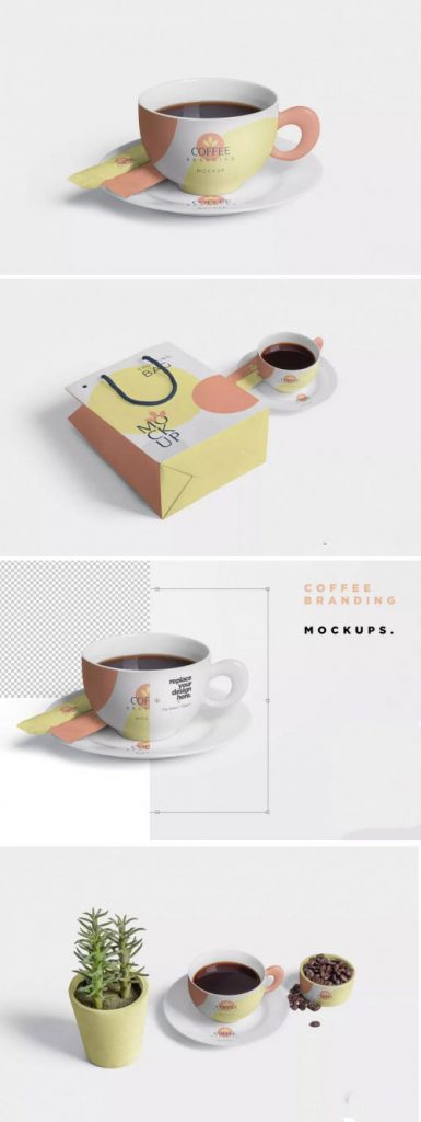 دانلود موکاپ فنجان و شاپینگ بگ قهوه