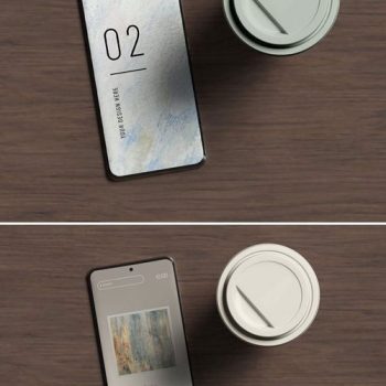 دانلود موکاپ موبایل هوشمند به همراه لیوان قهوه